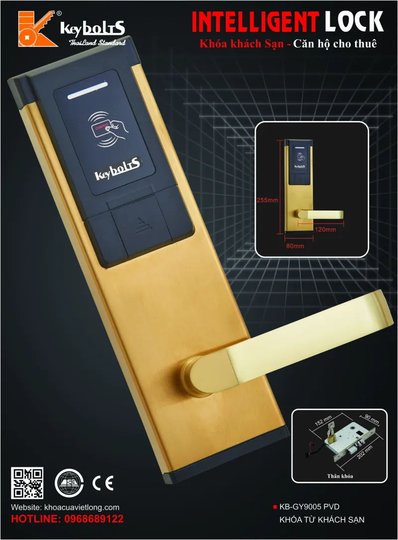 Khóa Thẻ Từ Khách Sạn KB-9005 PVD