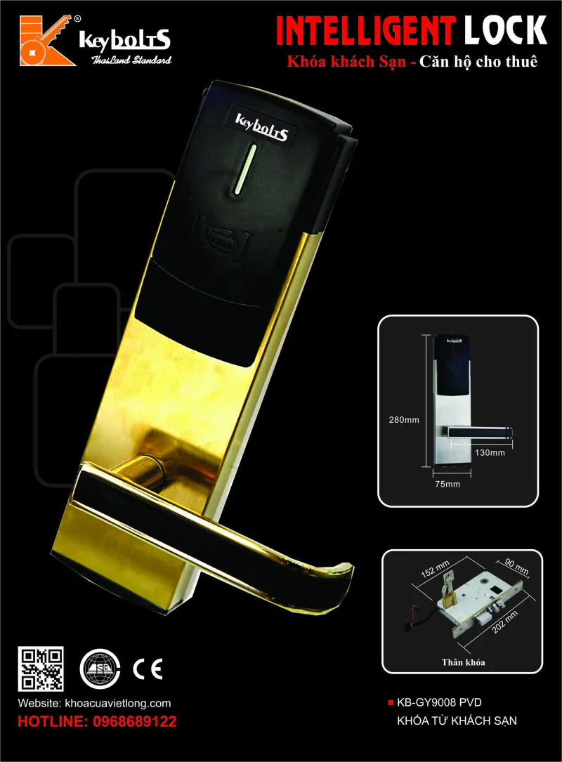 Khóa Thẻ Từ Khách Sạn KB-9008 PVD